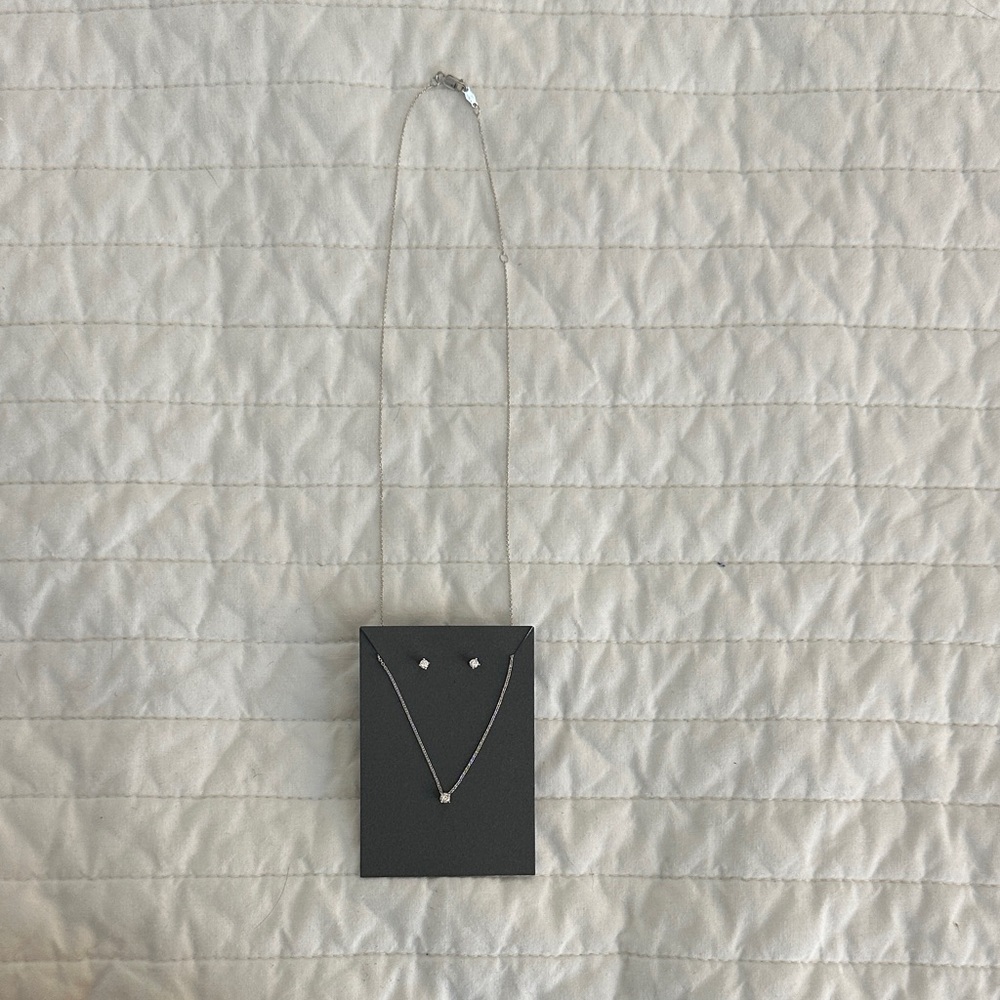 Delicate Silver Necklace with lab grown diamond Pendant & earrings